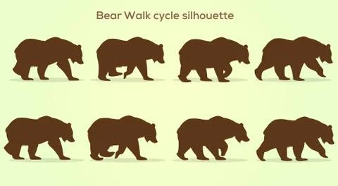 Vector Bear Walk cycle silhouette イラスト素材