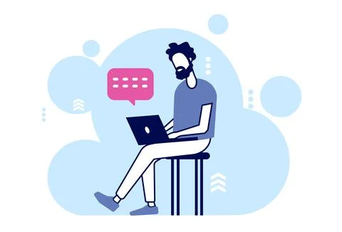 Vector of a beard man chatting on his laptop computer 스톡 일러스트