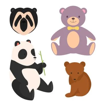 Vector bears different style funny happy animals cartoon predator cute bear Stock Illustration