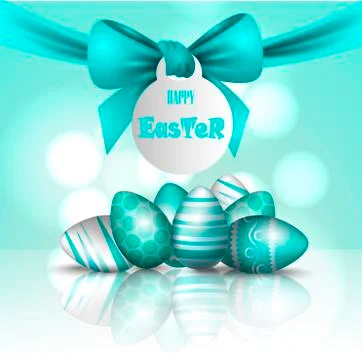 Vector beautiful 3d illustration. Painted eggs and bow in resurrection of C.. Stock Illustration