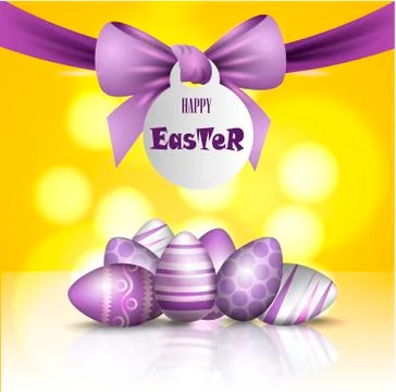 Vector beautiful 3d illustration. Painted eggs and bow in resurrection of C.. Stock Illustration