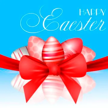 Vector beautiful 3d illustration. Painted eggs and bow in resurrection of C.. Stock Illustration