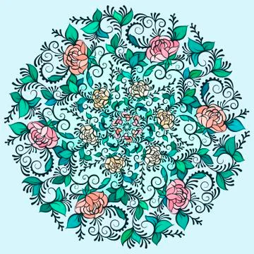 Vector Beautiful Deco Colored contour Mandala, Patterned Design Element, Ethnic Stock Illustration