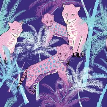 Vector Beautiful exotic tropical summer pattern with palm trees Illustrazione stock