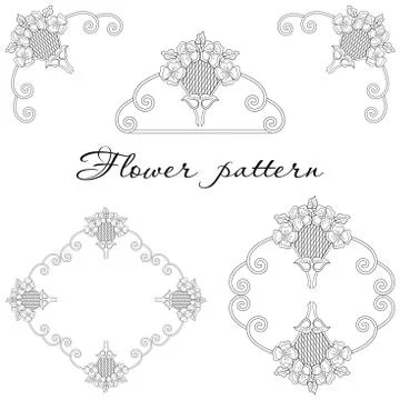 Vector beautiful floral ornament elements of different styles. Stock Illustration