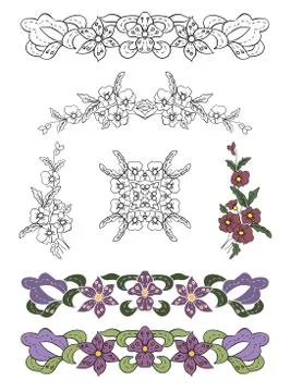 Vector beautiful floral ornament elements of different styles. Stock Illustration