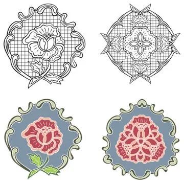 Vector beautiful floral ornament elements of different styles. Stock Illustration