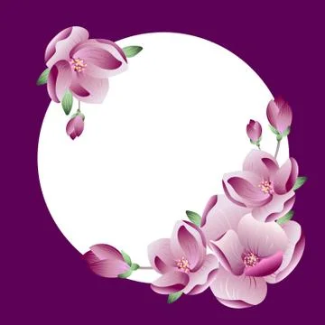 Vector beautiful frame gradient pink magnolia flower wreath with place for text Stock-Illustration