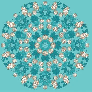 Vector Beautiful Mandala Roses Background. Floral Seamless Patte Stock Illustration