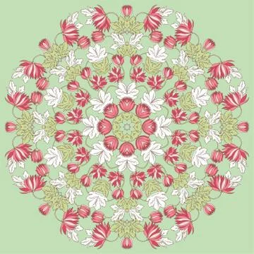 Vector Beautiful Mandala Roses Background. Floral Seamless Patte Stock Illustration