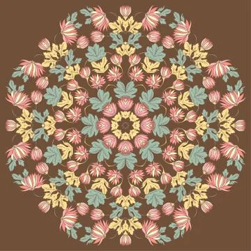 Vector Beautiful Mandala Roses Background. Floral Seamless Patte Stock Illustration