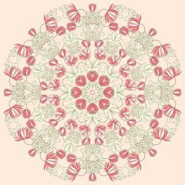 Vector Beautiful Mandala Roses Background. Floral Seamless Patte Stock Illustration