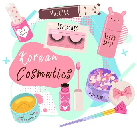Vector beauty set. Makeup cosmetics tools and Korean cosmetics. Beauty products Stock Illustration