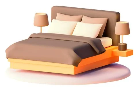 Vector bed with bedding and lamps illustration Stock Illustration