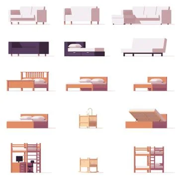 Vector beds and sofas set Stock Illustration
