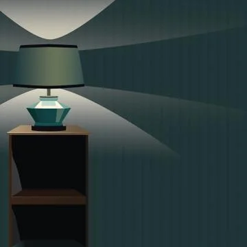 Vector bedside table wiht Night Lamp and Light . Blue background. Format eps10. Illustrazione stock
