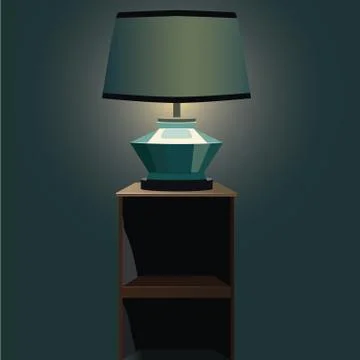 Vector bedside table wiht Night Lamp and Light . Blue background. Format eps10. Stock Illustration