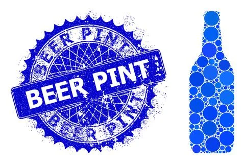 Vector Beer Bottle Collage of Dots with Grunge Beer Pint Stamp 스톡 일러스트
