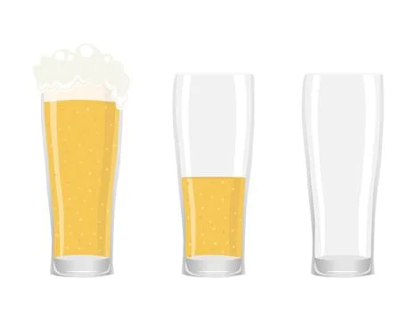 Vector beer glass set with full half and empty stages featuring foam and bu.. Stock Illustration