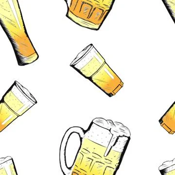 Vector beer glasses and mugs in hand drawn style Stock Illustration