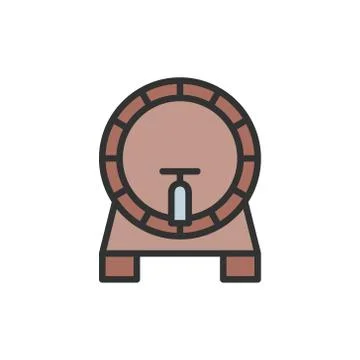 Vector beer keg, barrel flat color line icon. Stock Illustration