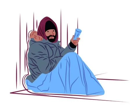 Vector beggar in shadow of sharp lines style Stock Illustration