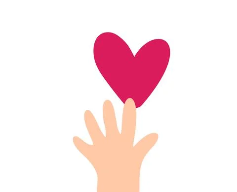 Vector Beige child hand takes red heart logo icon. Encourage donate. Concept Stock Illustration