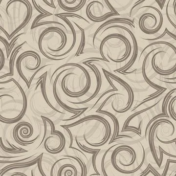 Vector beige geometric seamless pattern of flowing spirals curls and corners Stock Illustration