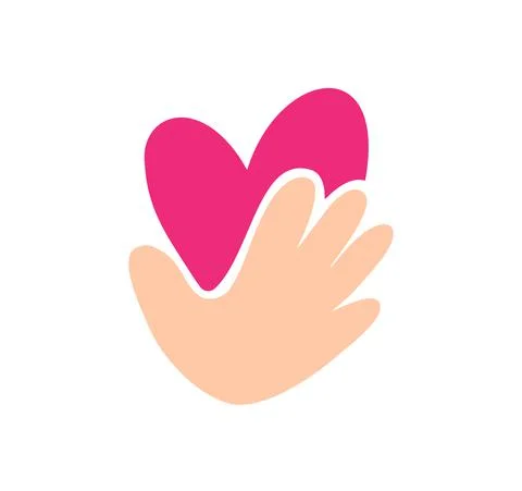 Vector Beige icon hand is holding red heart logo. Encourage donate. Concept idea Stock Illustration