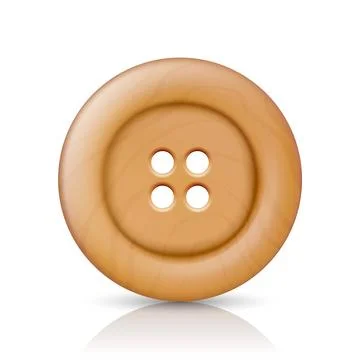 Vector Beige or Brown Color Wooden Four Hole Clothes Button Closeup, Isolated on Stock Illustration