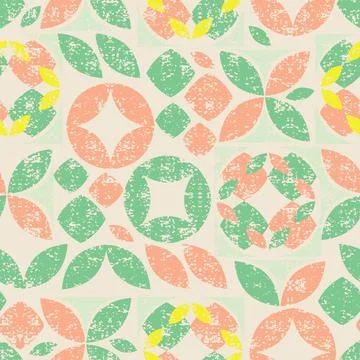 Vector beige seamless pattern of colorful abstract geometric shape with grunge Stock Illustration