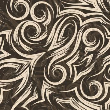 Vector beige seamless pattern of waves or swirl drawn with a brush for decor on Stock Illustration