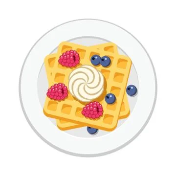 Vector belgian waffles with ice cream and  berries Stock Illustration