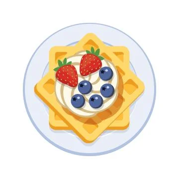 Vector belgian waffles with ice cream and  berries Stock Illustration
