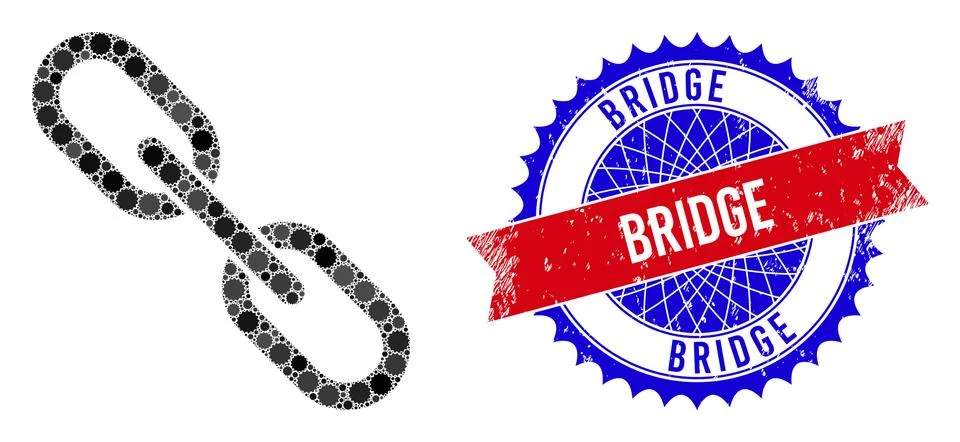 Vector Bicolor Bridge Rough Stamp and Chain Composition of Rosettes Illustrazione stock