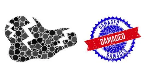 Vector Bicolor Damaged Rough Seal Stamp and Crack Mosaic of Rosettes Stock Illustration