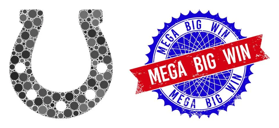 Vector Bicolor Mega Big Win Scratched Seal and Horseshoe Composition of Rosettes Illustrazione stock