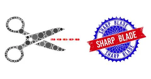 Vector Bicolor Sharp Blade Textured Stamp and Scissors Line Composition of Illustrazione stock