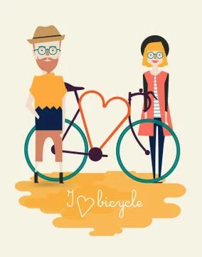 Vector bicycle silhouette with people Stock Illustration