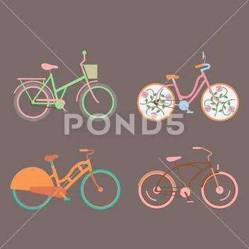 Vector bicycles vintage style old bike transport retro ride vehicle summer cycle Stock Illustration