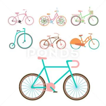 Vector bicycles vintage style old bike transport retro ride vehicle summer cycle Stock Illustration