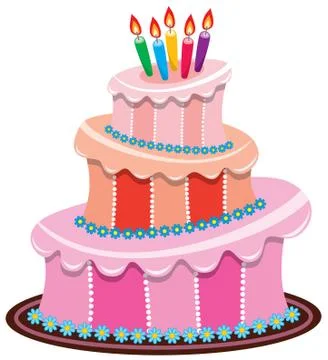 Vector big birthday cake with burning candles Stock Illustration