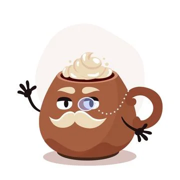 Vector big brown cup with christmas drink. Chocolate with whipped cream. Cartoon Illustrazione stock