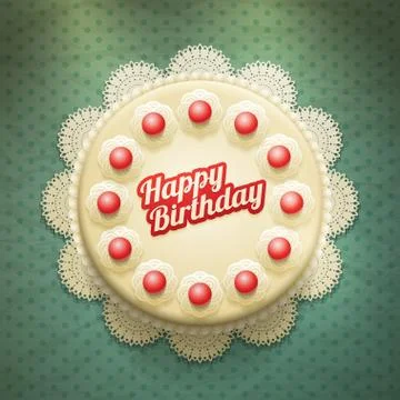 Vector big cake with cream and cherries. Stock Illustration