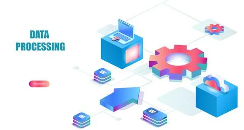 Vector of a big data processing, information storage and analysis Stockillustratie