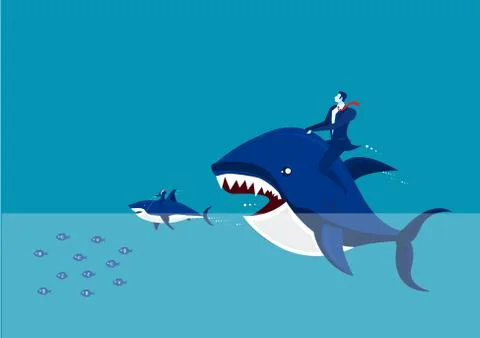 Vector - Big fish with dollar sign eating many small ones. Stock Illustration