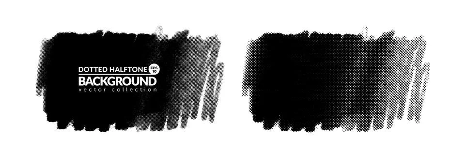 Vector big hand drawn brush strokes with dotted halftone effect. Monochrome.. Stock Illustration