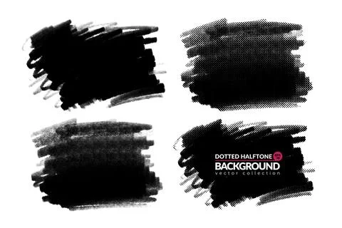 Vector big hand drawn brush strokes with dotted halftone effect. Monochrome d Stock Illustration