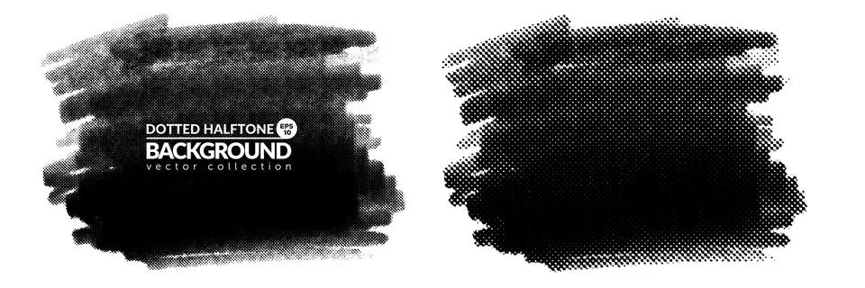 Vector big hand drawn brush strokes with dotted halftone effect. Monochrome.. Stock Illustration
