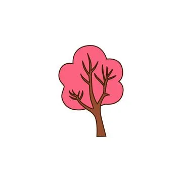 Vector big pink tree icon. Vector summer season park cartoon floral, Bloom Stock Illustration